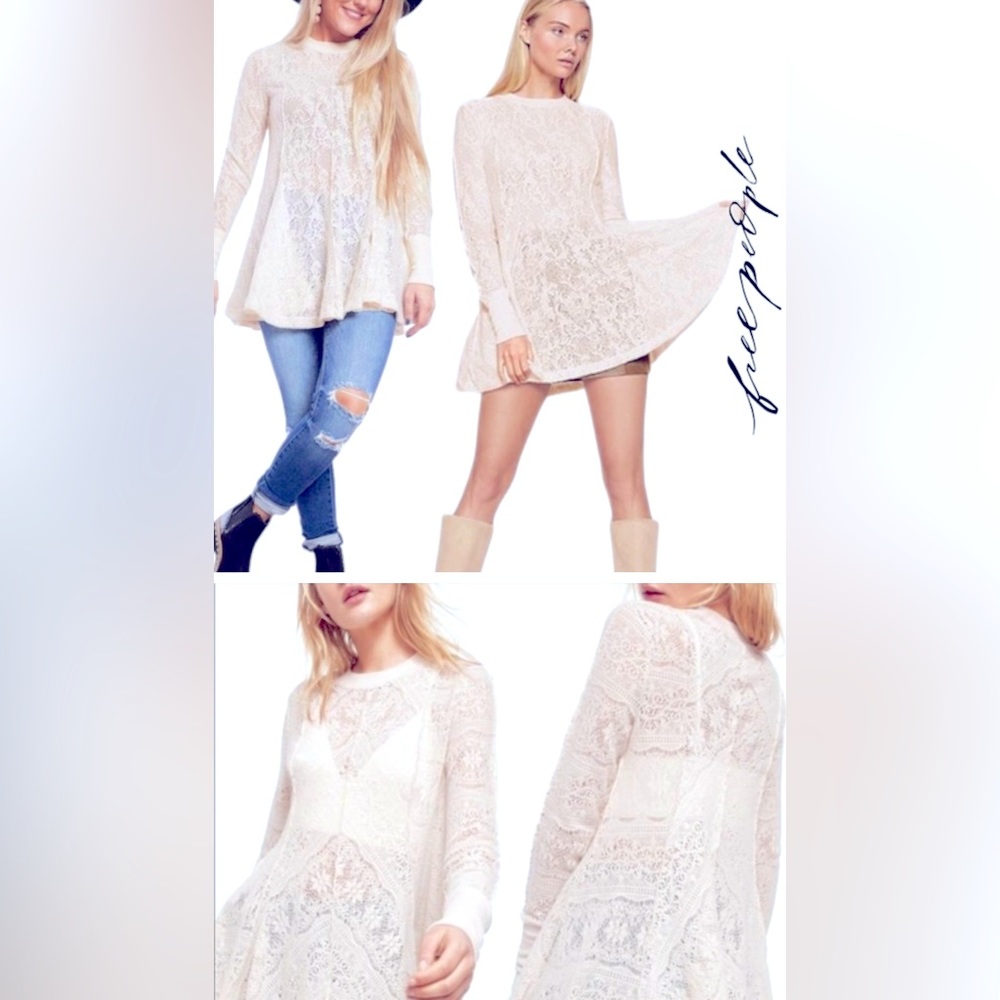 FREE PEOPLE COFFEE IN THE MORNING In Chamoix LACE TUNIC TOP Small NWOT $128 #8